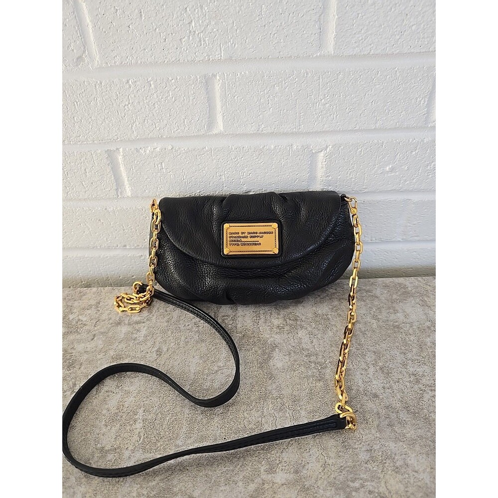 Marc Jacobs Classic Q Karlie Genuine Pebbled Leather Chain Crossbody Purse Bag
